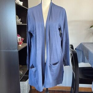 Love Ellie Size XL Blue Knee Length Cardigan with 2 Front Pockets